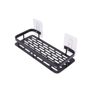 ชั้นวางของ อลูมิเนียม ติดผนัง โดยไม่เจาะ ชั้นวางของในห้องน้ำ ห้องครัว ชั้นวางอเนกประสงค์ สีดำเรียบหรู