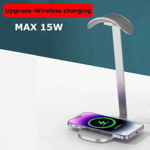 Aluminum Alloy headphone stand desktop 15W wireless phone charging Headset Holder gaming earphone display shelf anti-slip base