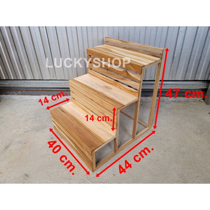 ชั้นวางของไม้สัก 3 ชั้น สไตล์เมดิเตอร์เรเนียนสำหรับแคคตัสและต้นไม้