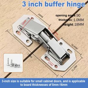 General Stainless Steel Cabinet Hinges 90 Degree No Drilling Hole Hidden Kits Cupboard Door Buffer