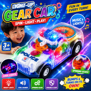 Police Car Toy with Rotating Gear LED Lamp and Music Transparent Toy Car Toys for Boys Birthday Gift
