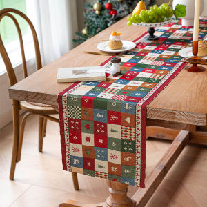 Linen Christma Table Runner 2/10 Seater DesignTable Mat for Wedding/Party/Holiday Festival Holiday