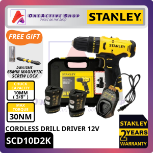 STANLEY 12V SCD10D2K CORDLESS DRILL DRIVER 10MM | SCD10D2K-B1 SCD10 (REPLACE SCD121S2K SCD121) GERUDI PEMUTAR SKRU