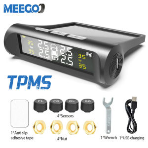 MeeGoo เครื่องวัดความดันลมยางรถยนต์พร้อมแบตเตอรี่สำรอง 2 อัน TPMS  ที่วัดลมยางรถ Tire pressure monitor หน้าจอLCD ใหญ่5.7inch  USB+พลังงานแสงอาทิตย์