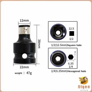 Digeo Hex Shank Adaptor Quick Release Impact Driver Electric Wrench Conversion Kit Quick Change Socket Adapter 1/2 to 1/4