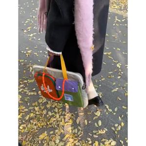 AE2024 New trendy fashion Korean computer bag for women color-blocking canvas bag casual large-capacity handbag for travel