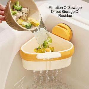 Kitchen Corner Suction Cup Push Down Sink Drainage Basket One-click Drain Suction Cup Presses The Sink Corner Drain Basket 一按倒渣吸盘按压水槽转角沥水篮