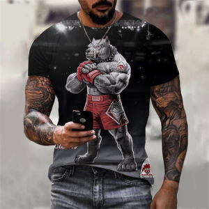 [Local Stock] VCC Boxing Dog 3D Print T Shirt Mens Cool Arena Breathable Short Sleeve T Shirts Personality Fashion Street Animal Graphic Tee Top