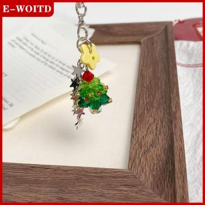 【E-WOITD】 พวงกุญแจรูปต้นคริสต์มาสสุดอินเทรนด์ Y2K พวงกุญแจพู่ห้อยรูปดาวน่ารักสายคล้องโทรศัพท์สำหรับผู้หญิงสวยงามของขวัญคริสต์มาส