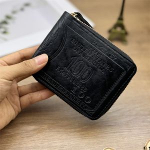 Mens Dollar Bill Wallet Vintage Black Brown Leather Credit Card Photo Holder Coin Purse