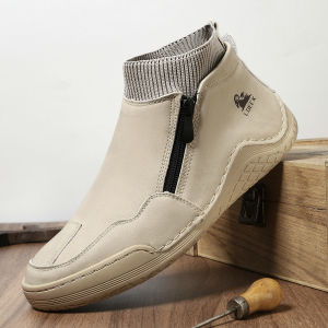 Terbaru Fashion Kulit Sepatu Boots Pria High Cut Keren Semi Formal Shoes Resleting Kerja Klasik Karet Ringan Lentur 365