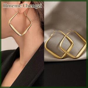 Hmeme Fashion Color Big Square Hoop Earrings For Women Exaggerated Metal Geometric Irregular Circle Earrings Jewelry
