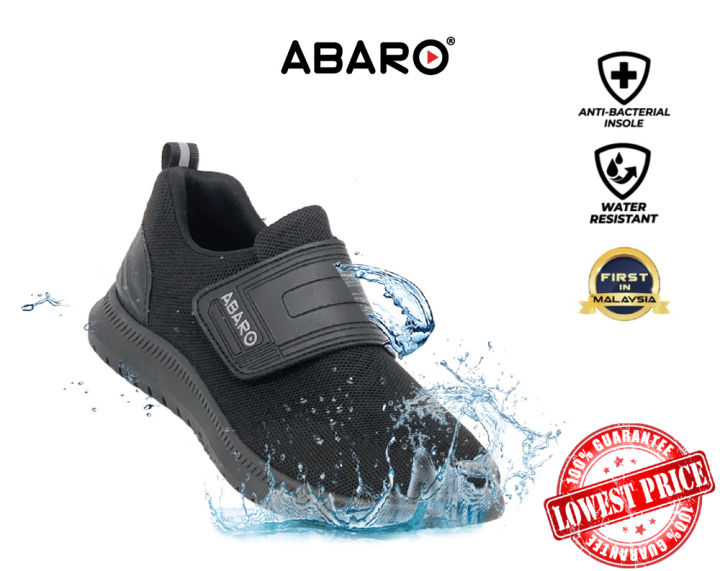 Abaro Kasut Sekolah Hitam Sekolah Rendah Waterproof Water Resistant