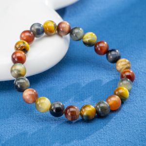 TIMESWIND with Certificate Dreamy Multicolor Tiger Eye Stone Round Beaded Bracelet for Women