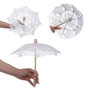 GOLDVAULT Embroidery Lace Parasol Umbrella Cotton Lace Large Kids Sun Umbrella Vintage Flower Girl Umbrella Wedding Decoration