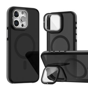 Kisscase Mờ Hai màu với giá đỡ ống kính Ốp điện thoại cho iPhone 16 15 14 13 12 Pro Max plus bảo vệ toàn bộ PC mờ sạc không dây MagSafe + Ốp lưng cho iPhone chống Sốc Chống Rơi TPU 16 15 14 13 12 11