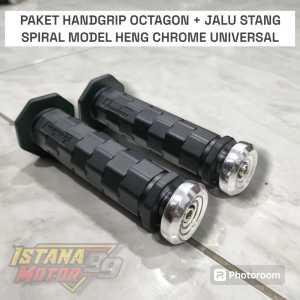 PAKET HANDGRIP GRIP HANFAT SARUNG GAS MODEL OCTAGON KOTAK PLUS JALU STANG BANDUL STANG SPIRAL MODEL HENG CHROME SATU SET UNIVERSAL