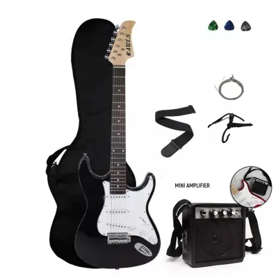 KAWES 39inch Gitar Listrik 22 Fret Leher Maple Set Gitar Listrik Flame dengan Picks Amplifier Tali Gitar dan Aksesori Gitar