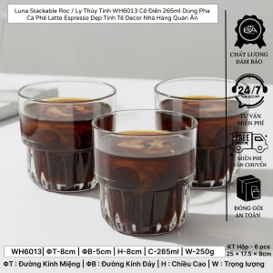 Bộ 12 Ly Thủy Tinh / 12 Cốc Thủy Tinh SKHF1508 Đáy Khía Hai Tầng Dùng Uống Cà Phê Sinh Tố Trà Sữa 250ML