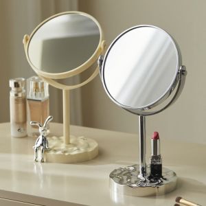 BAIXL Nordic Double-Sided Vanity Mirror 360° Rotatable Detachable Table Cosmetic Mirror Simple Oval  Stand Mirror