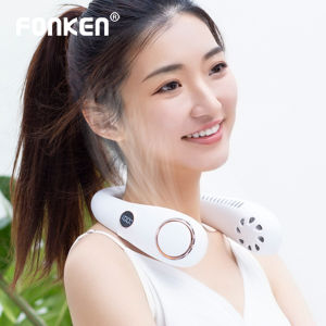 FONKEN New N20 Fan Outdoor Hanging Small Neck Fan USB Charging Cooling Fan Mini Handheld Mute Lazy Sports Portable Leafless Electric Fan Digital Display Friends Gift Suitable for Office/Riding/Running/School