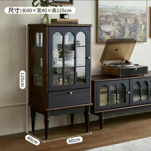 French vintage solid wood coffee table TV cabinet black American living room floor storage cabinet storage cabinet