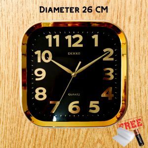Jam Dinding DEKKO 2017 Kotak Besar 26cm Angka Timbul Elegant Mewah Chrome Gold Silver Black White