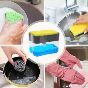 Soap dispenser box with sponge caddy storage container holder 2 in 1 manual for home kitchen restaurant