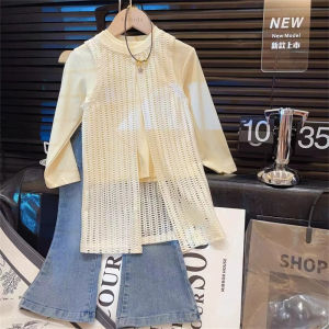 Setelan Anak Perempuan Import Jeans Cutbray Outer Rajut Lengan Panjang Polosan