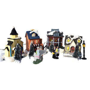 [Easybuy88] 12pcs Christmas Village Figurines Ornament Decoration Set Led Christmas Village Houses For Christmas Town Scene Ornaments