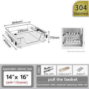 2in1 Drawer Pull Out Kitchen Basket Organizer 304 Stainless Steel Pull Out Dish Rack for Cabinet