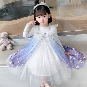ali92024 Winter New Frozen Aisha Gradient Woolen Skirt Girls Graceful Princess Dress Childrens Dress Skirt