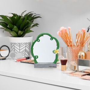 KINTHAZER แบบพกพาได้ กระจกรูปเถาดอกไม้ ทนทานต่อการใช้งาน ความคมชัดสูง กระจกเครื่องสำอางขนาดเล็ก แฟชั่นสำหรับผู้หญิง พร้อมฐานรอง ตกแต่งกระจกแต่งหน้า สำหรับการเดินทางที่บ้าน