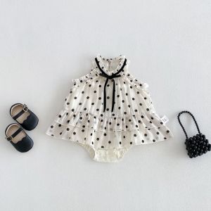 2026 Summer Polka Dot 3-24M Baby Girls Romper Ruffle Strap Black Bow Kids Outfit Decor Thin Newborn Princess Daily Bodysuit2026