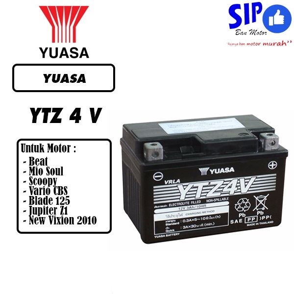 Aki Yuasa YTZ4V 12V 3Ah aki beat mio scoopy vario | Lazada Indonesia