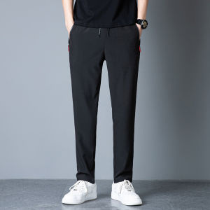 Malaysia Ready Stock Summer Casual Pants Men Loose Straight-leg Pants Black Ice Silk Thin Sports Pants Korean Trousers Men Quick-drying Elastic Waist Jogging Pants Hiking Pants Cropped Pants