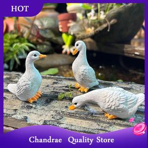 [Chandrae] 3pcs Cute White Duck Hydroponic Lotus Flower Pot Retro Resin Statue Outdoor Sculpture For Home Office Desk Garden Desk Decor Ornament