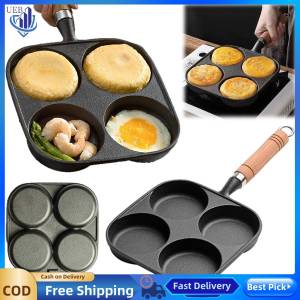 [Ueb Wholesale Center]4-Hole Egg Frying Pan Wooden Handle Non Stick Frying Pot Egg Pancake Steak Cooking Pan for Gas Stove Induction Cooker