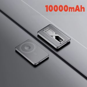 10000mAh Magnetic Power Bank Built-in line With Foldable Stand Fast Wireless Charger 15W External Battery