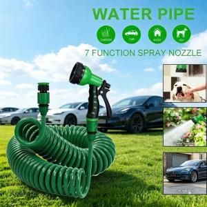 30M Retractable Coil W/ Spray Gun Magic Flexible Plant Watering Garden Water Hose Car Cleaning Spring Pip