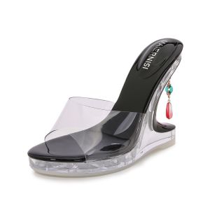 รองเท้าแตะผู้หญิงสไตล์ใหม่ฤดูร้อนของผู้หญิงแพลตฟอร์มกันน้ำคริสตัลจี้แฟชั่นรองเท้าแตะส้นหนาฤดูร้อน