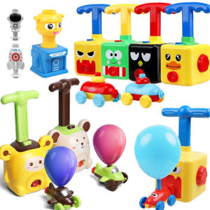 New Inertial Power Balloon Launch Tower Toy Puzzle Flying Two-in-one Fun launcher Education Inertia Air Power Balloon Car Science Experimen Toy for Children Gift