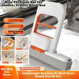 Desktop Mini Handsfree Cotton Mop Durable Folding Desktop Cleaning Wiping Coffee Table Small Mop Mini Mop No Rinse Tabletop Cleaner Lazy Home Cleaning Sponge Mop For Glass Compact Storage Design Foldable Washable