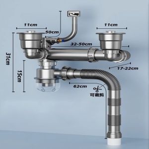 LUMIQLO Bát đơn/đôi Bộ ống thoát nước bồn rửa Nhựa Tiết kiệm không gian Bộ dụng cụ thoát nước chống rò rỉ Dễ dàng lắp đặt Ống thay thế cống thoát nước Nhà bếp