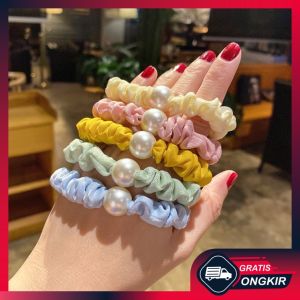 Gratis Ongkir - Ikat Rambut Aksen Mutiara / Kuncir Rambut Bahan Karet / Karet Fashion Wanita Import