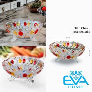 Tô Thuỷ Tinh Pha Lê Màu 3 Chân Hoạ Tiết Chấm Bi Màu Đựng Hoa Quả / Dĩa Đựng Hoạ Quả Chấm Bi Thuỷ Tinh Màu 3 Chân Cao Cấp