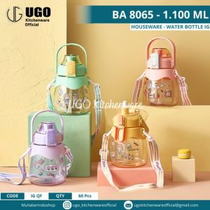 BERINDO Botol Air Minum 8065 Viral Gemoy Bening Bonus Stiker | Botol Minum Estetik | Botol Minum Ukuran 1100 ml | Tumbler Air Sekolah Kerja Trend Laris Karakter Sedotan