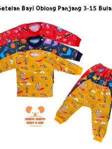 Setelan Baju Bayi Oblong Lengan Panjang 3-15 Bulan Bahan Lembut Motif Lucu Kekinian Set Pakaian Anak Harian
