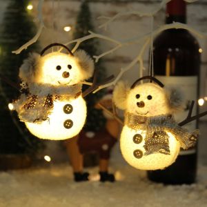 YERZ Illuminated Snowman Elk Glowing Toy Plaid Stripe Scarf Glowing Illuminated Snowman Lamp Cute With Lights Christmas Snowman Doll Plaid Stripe Scarf