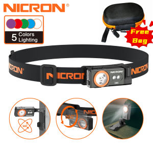 Nicron multifunctional Headlamp D10 500lumens 3 LED Source with Cool White/UV/RGB Pocket Compact RGB Flashlight with Headlamp StripUSB-C Rechargeable headlamp IP54 outdoor light for Camping readingfishing